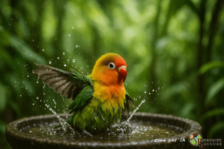 inséparable qui prend son bain