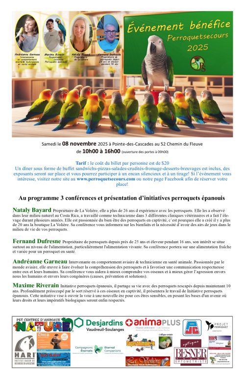 Événement bénéfice Perroquetsecours 2025