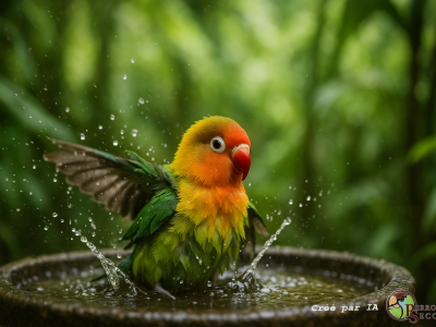 inséparable qui prend son bain